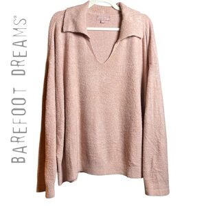 Barefoot Dreams CozyChic Lite Ribbed Collar Pullover In Rose Mist. Size 2X.